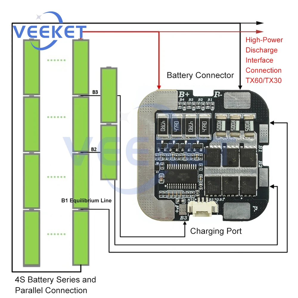 

4S 60A Lithium Battery Protection Board BMS with Active Balancing Thermal Protection for 21700 18650 Cells