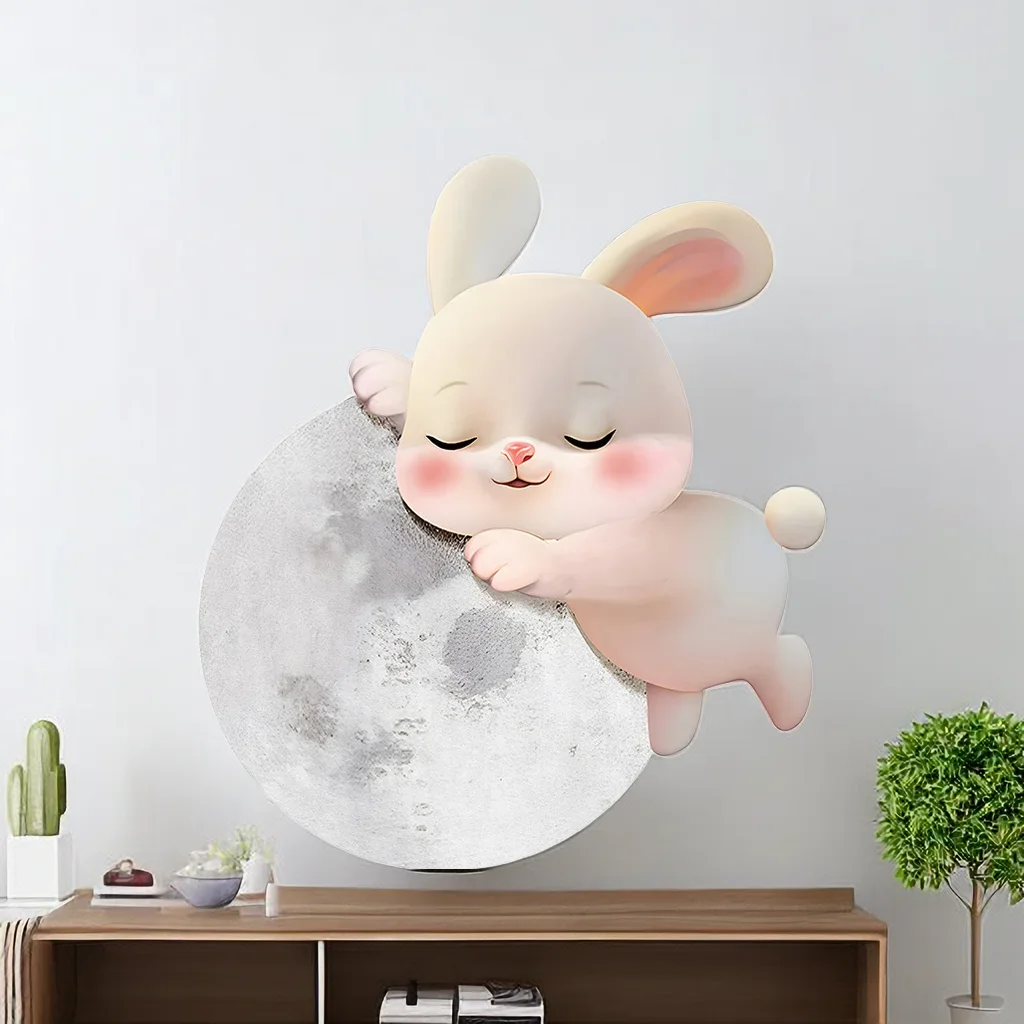 Cartoon Modern Bedroom Decoration Painting Rabbit Main Bedroom Room Headboard Background Wall Hanging Painting Led Light Mural