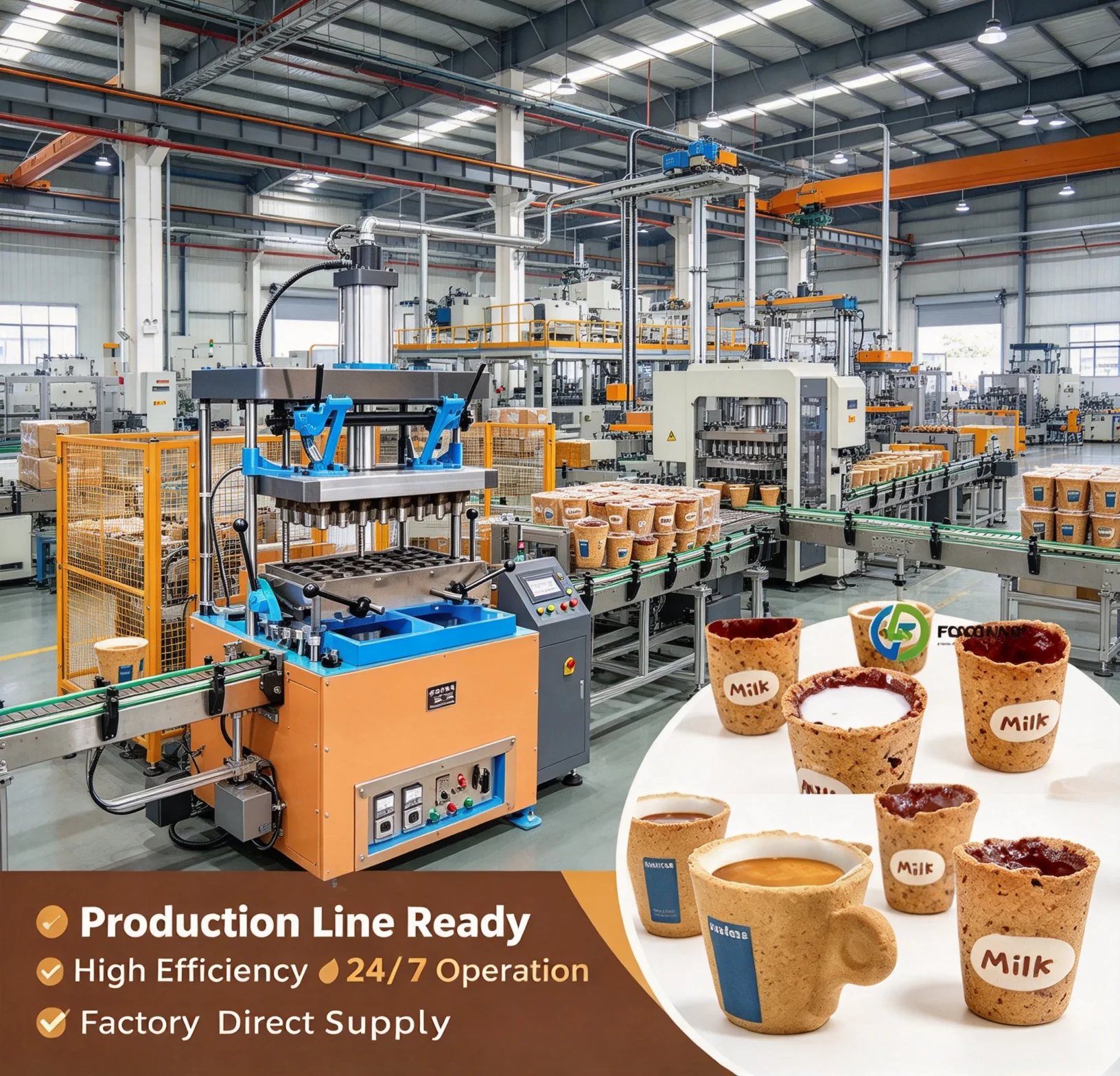 CE Edible Coffee Biscuit Cup Forming Baking  Machine Production Line for Bakery Customized