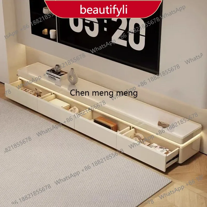 01A Tv Stand Equipped With Induction Light Modern Cream Style Tv Stands Storage Locker Home Chest Of Drawers Living Room Furnitu