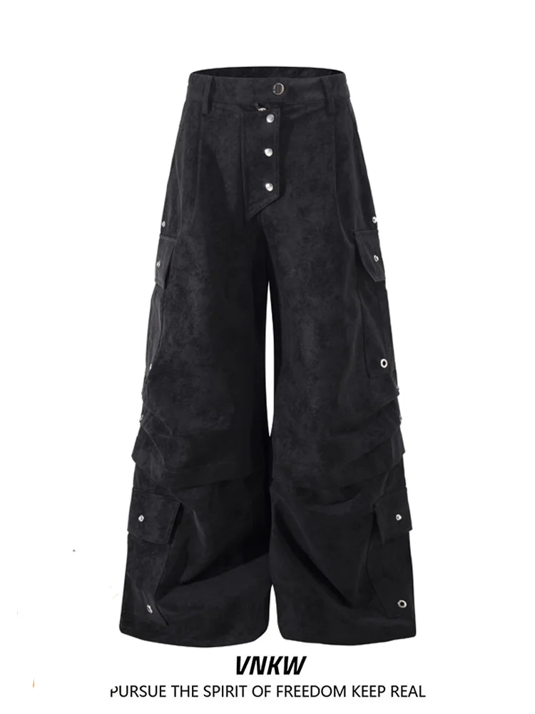 

Повседневные свободные брюки-карго для мужчин и женщин, винтажные плиссированные брюки для десантника, кожаные брюки длиной до пола