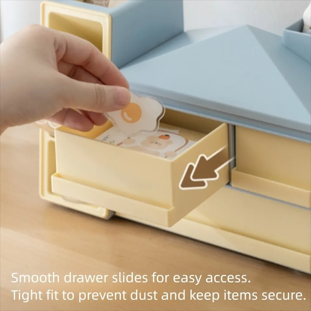 

Large Capacity Slanted Pen Holder with Drawer Finishing Shelf Desk Stationery Storage Box Ornament Dopamine Sundry Storage Rack