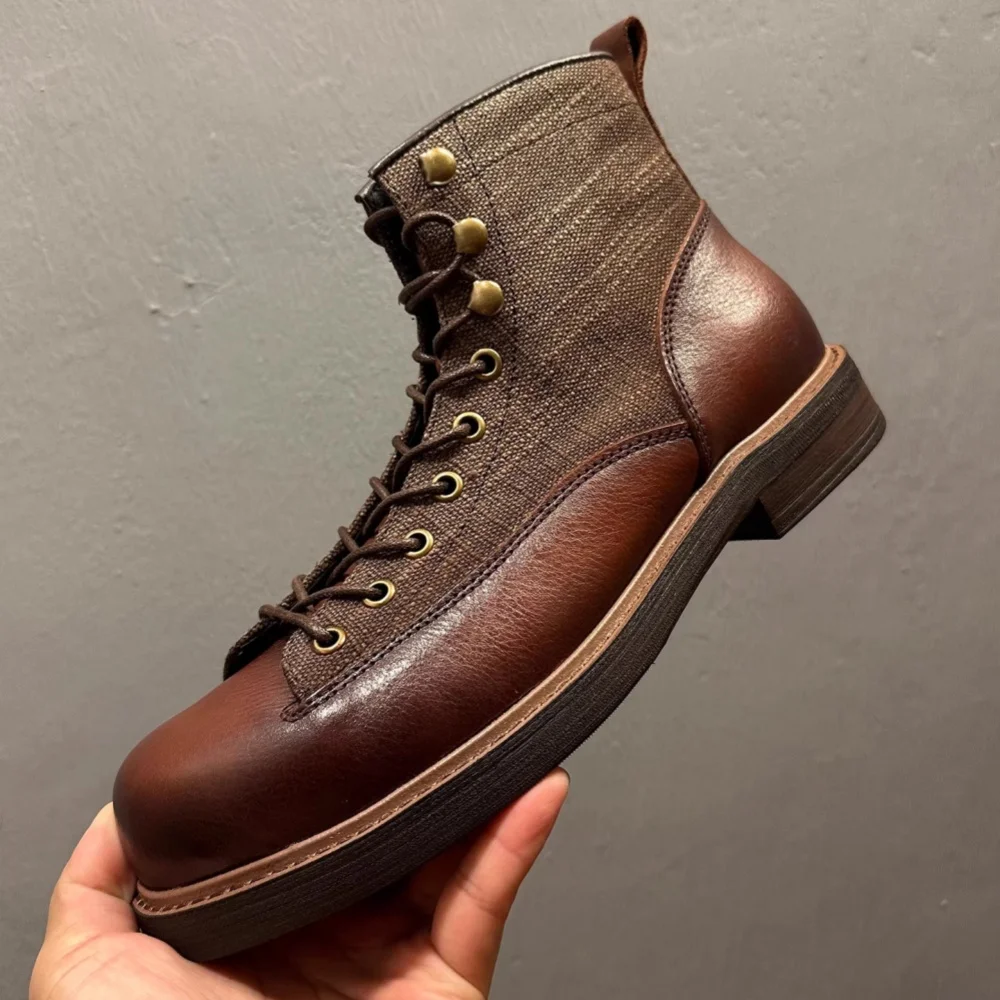 

QHCCID Retro Cow Leather Men's Boots British Style Quality Ankle Leather Boots Luxury Handmade Leather Boots Motorcycle Boots