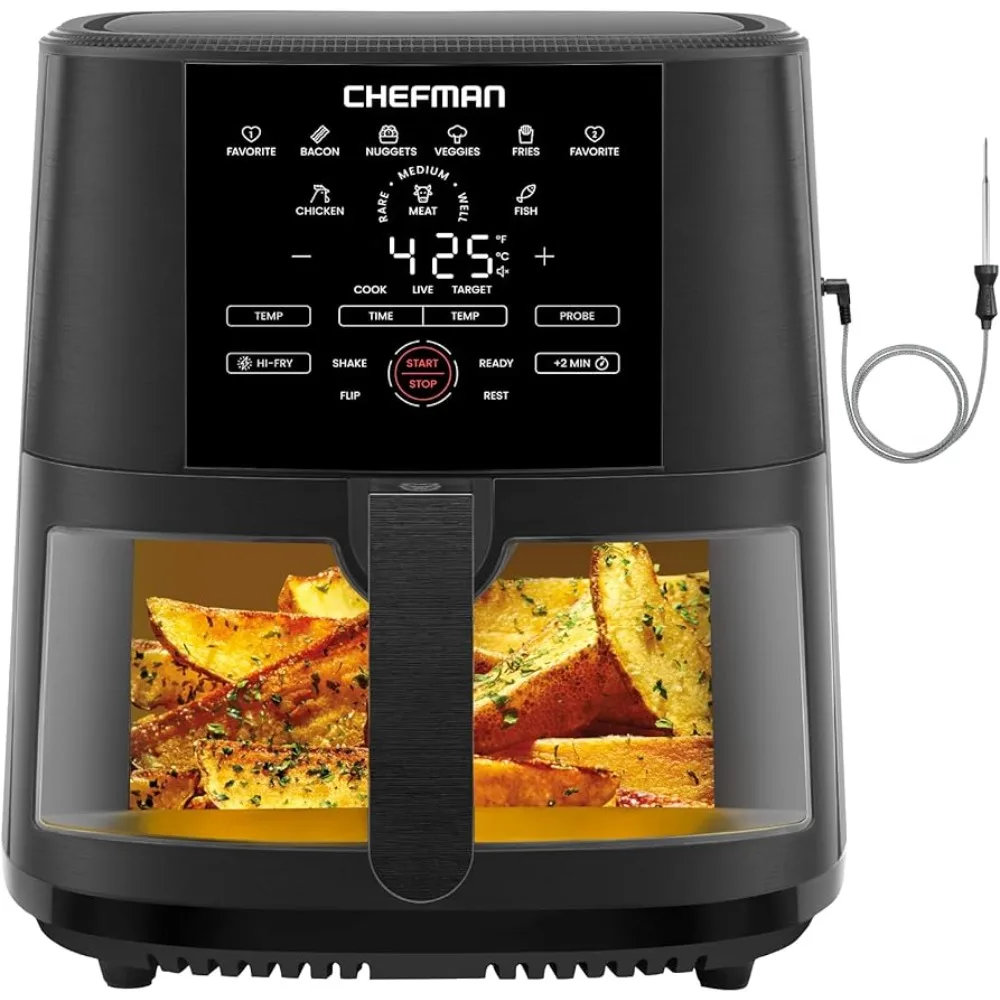 

Air Fryer 8 Qt with Probe Thermometer, 8 Preset Functions, 1-Touch Digital Display Compact Cooker,Black