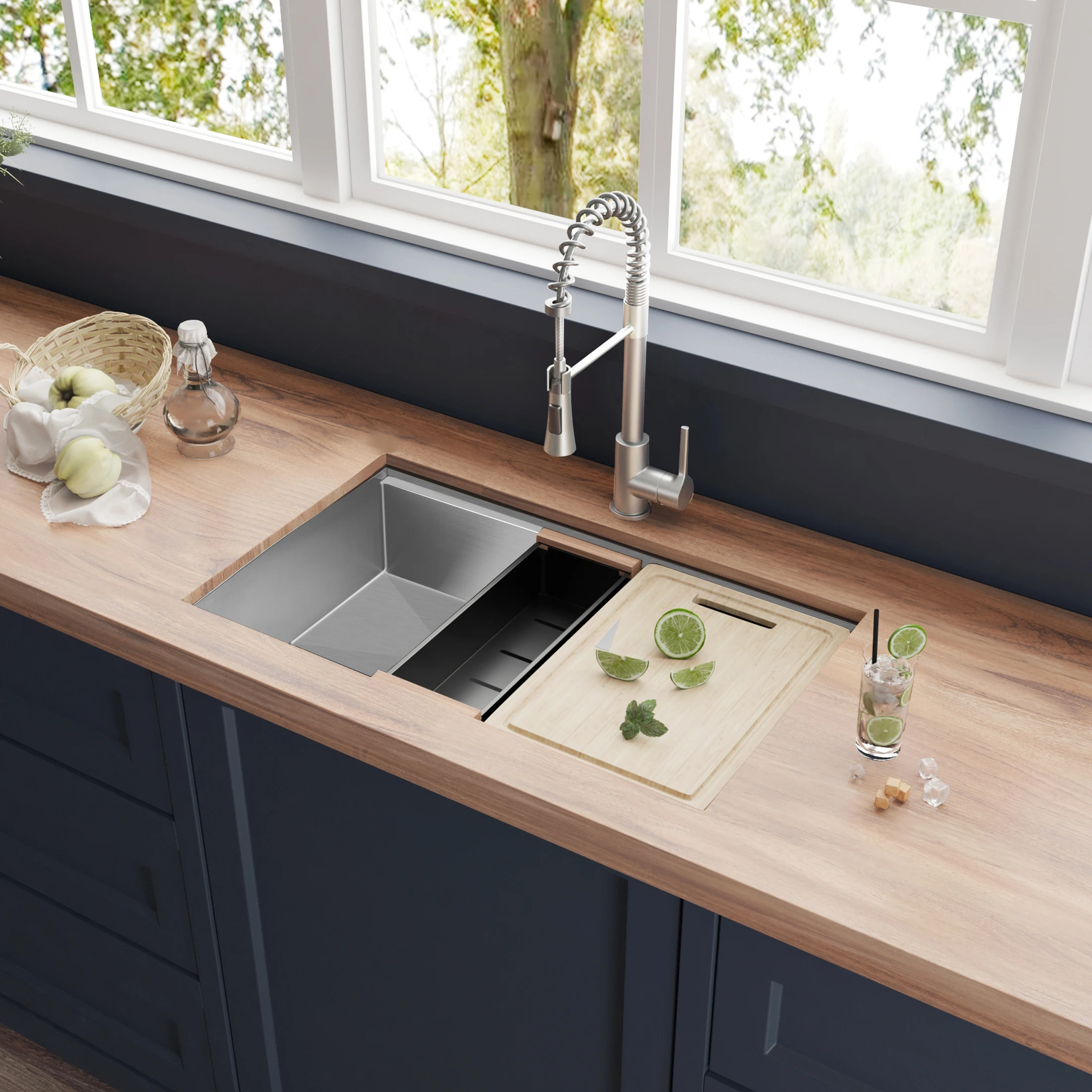 Évier de cuisine en acier inoxydable 304, poste de travail sous plan de 33 pouces des États-Unis, livraison gratuite