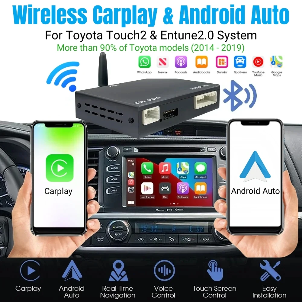 

Rhythm Wireless Carplay Android Auto for TOYOTA Touch2 Entune2.0 Highlander Tundra Sienna Prius Yaris Camry C-HR Module Decoder