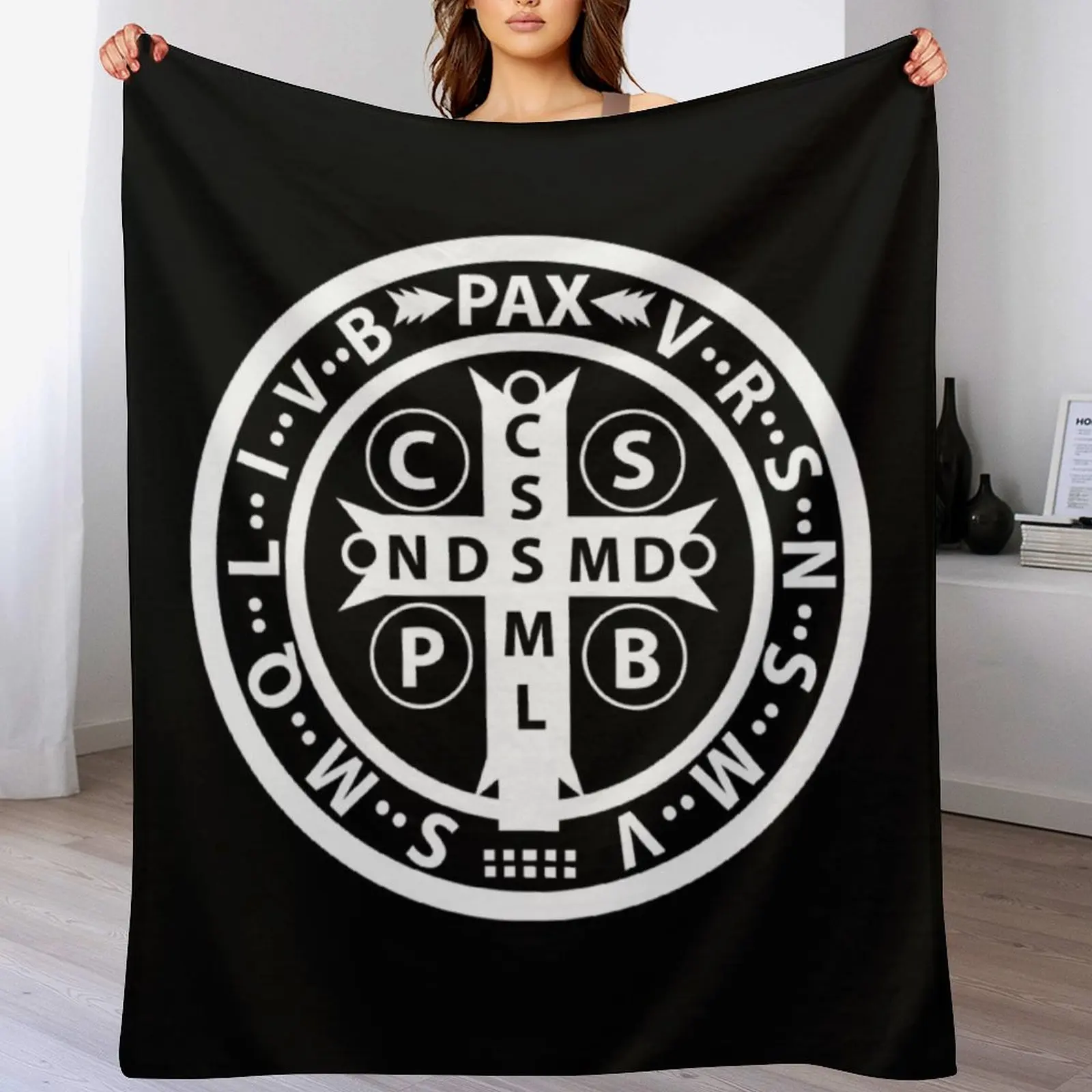 

St. Benedict Medal Catholic Icon Throw Blanket Bed for sofa Vintage For Baby Blankets
