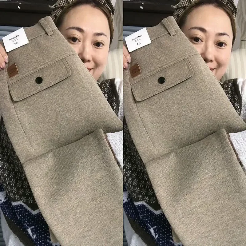 

Европейские зимние новые мужские шерстяные легкие роскошные свободные деловые повседневные высококачественные однотонные прямые повседневные брюки с завязками на поясе