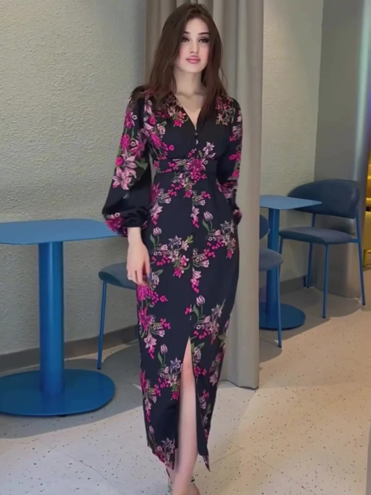 

Женская летняя пляжная юбка с запахом в стиле ретро, длинная сексуальная юбка с разрезом для путешествий, французская юбка с v-образным вырезом, длинная свеч, полиэстер Dr