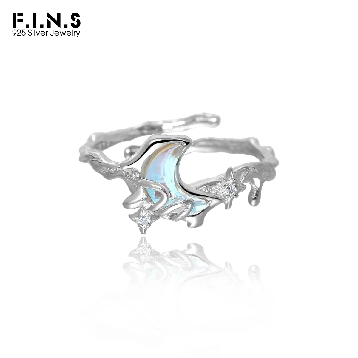 

F.I.N.S Кольцо из стерлингового серебра 925 пробы с жидкой луной, универсальное нерегулярное кольцо Crecent с открытым регулируемым указателем среднего пальца, модные ювелирные изделия