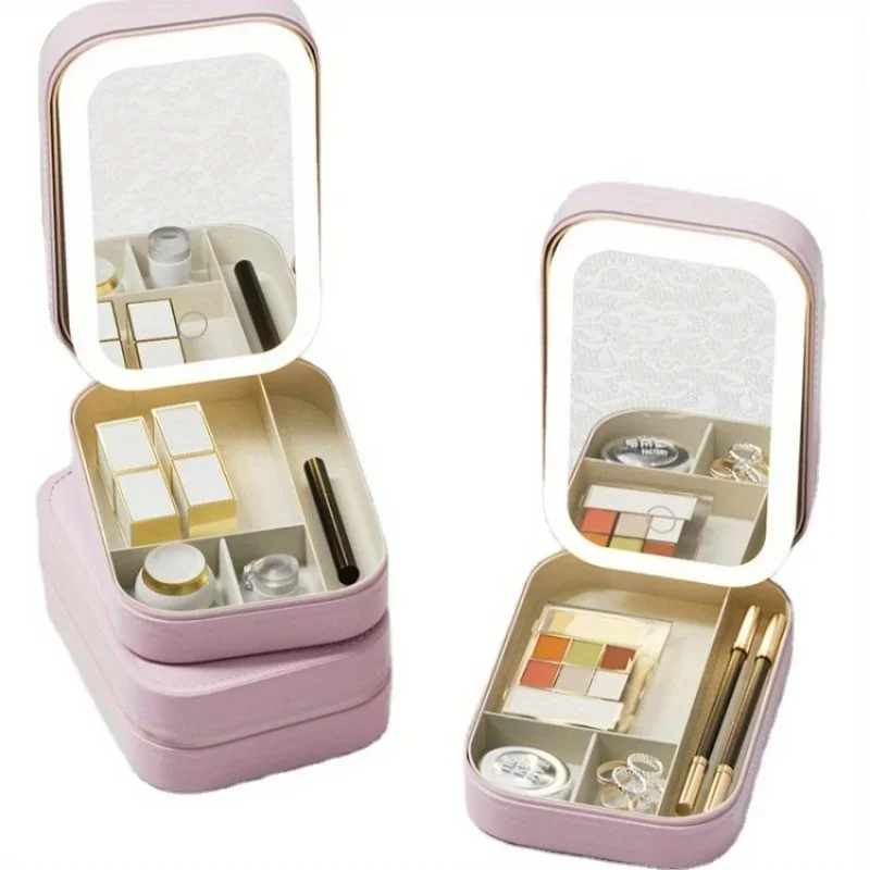 Multifunctional LED Light Cosmetic Mirror Cosmetic Bag Jewelry and Cosmetics Storage Box