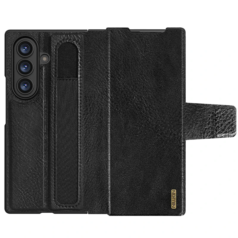 For Samsung Z Fold 7 5G Leather Case, NILLKIN Aoge Business Edition, Clamshell Design + Stand Function, Elastic S-Pen Holder view 5