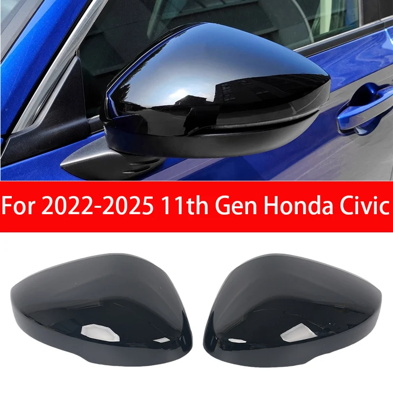 

2Pcs Carbon Fiber Style Rear View Side Mirror Cover Glossy black Rearview Caps For Honda Civic 11th 2022 2023 2024 2025 2026 ABS