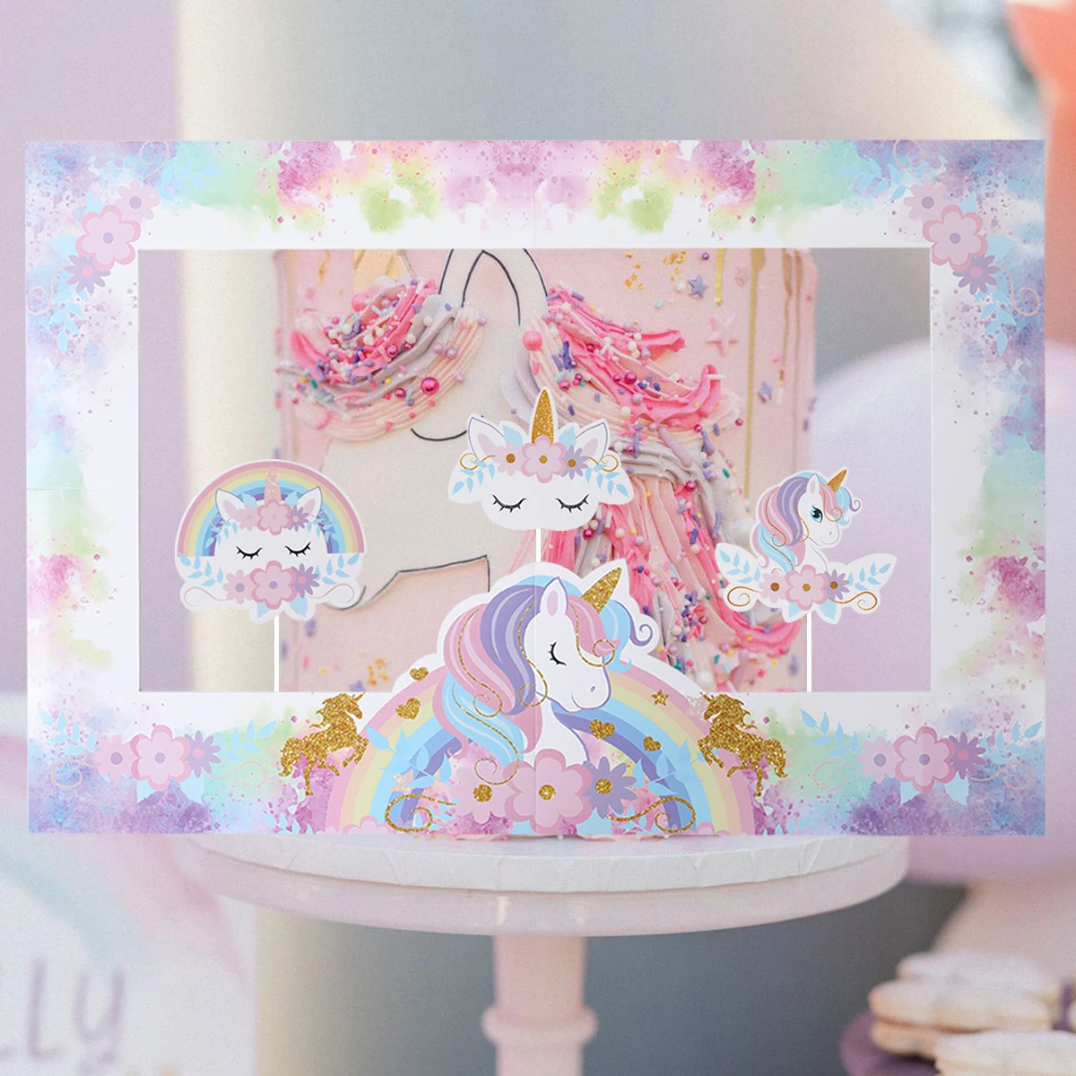 Unicorn Theme Party Paper Photo Booth Frame Girls Birthday Party Shooting Backdrop Props Wedding Bridal Shower Baby Shower Decor