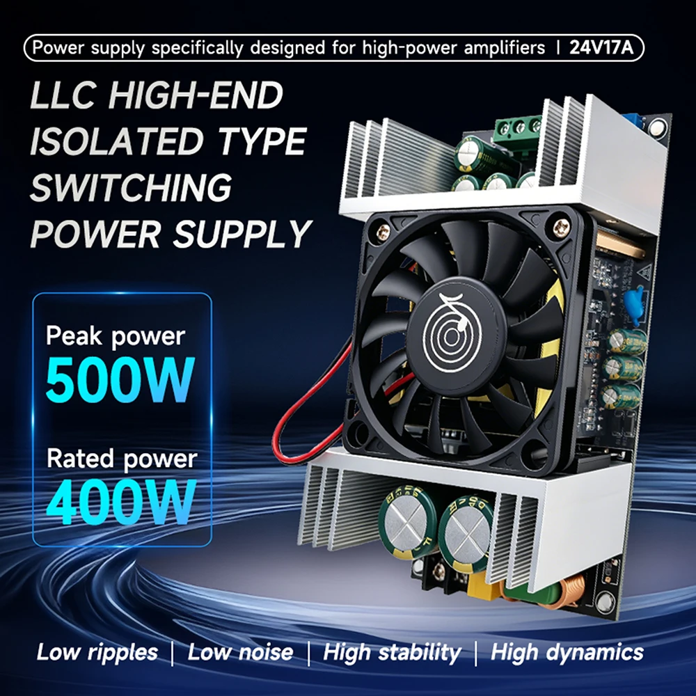 400W LLC Isolated Switching Power Supply 17A Amplifier Power AC220V to DC24 Adjustable Noiseless Switching Power Module