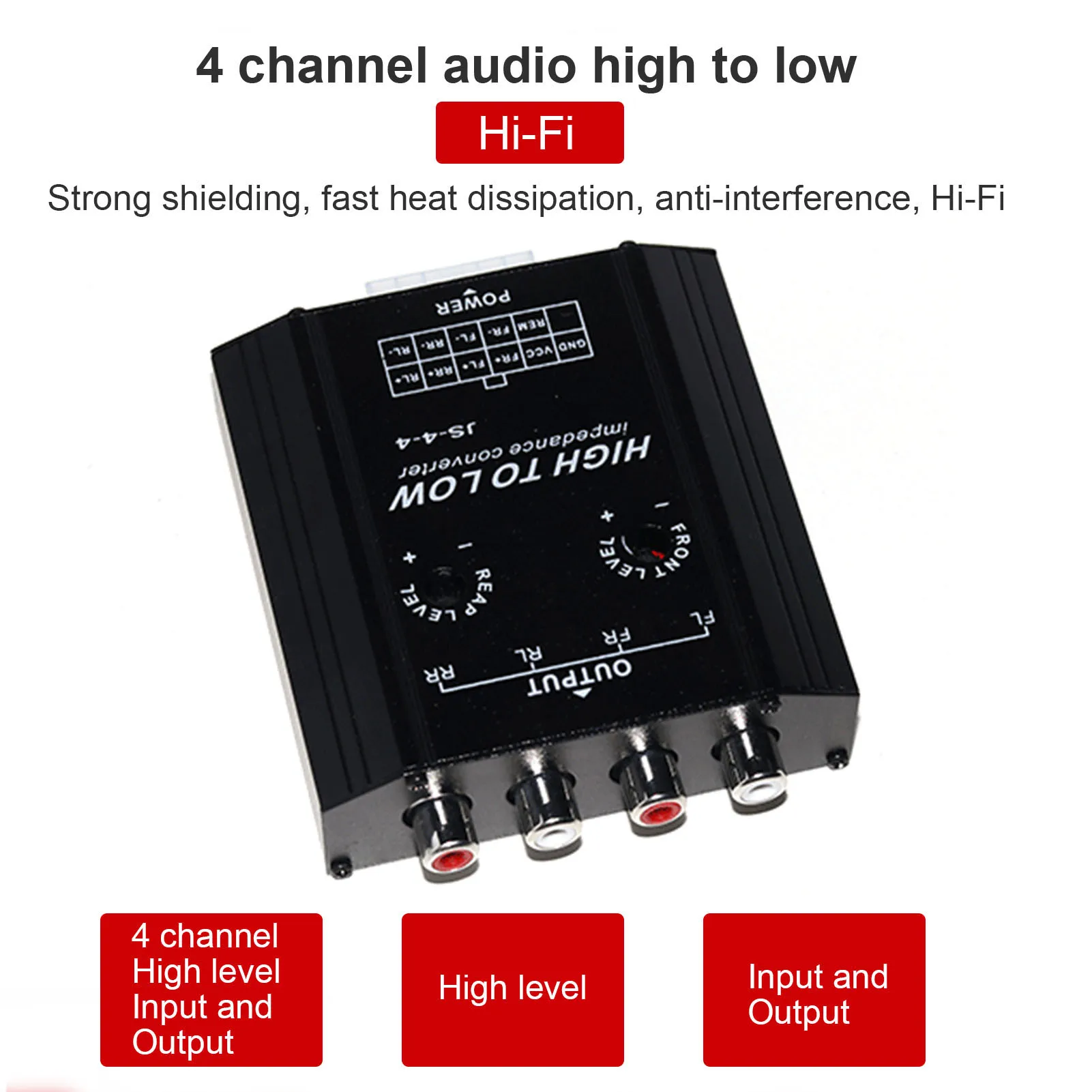 12V 4-Channel Audio Impedance Converter High to Low RCA Line Output Car Stereo Speaker Frequency Filter Compatible Aftermarket