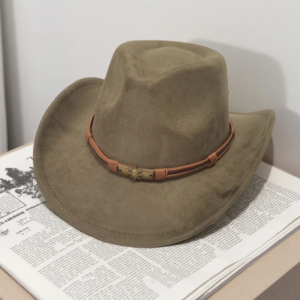 Suede Western Cowboy Hat For Men Women Vintage Rolled Brim Felt Jazz Hats Outdoor Travel Knight Hats