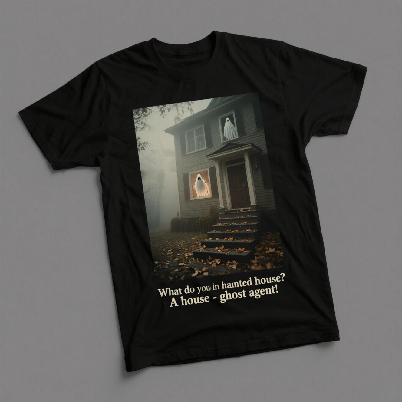 

Haunted House Graphic Printing Summer Luxury Brand Cotton Men's and Women's T-Shirts Short Sleeves Street Trend Fashion