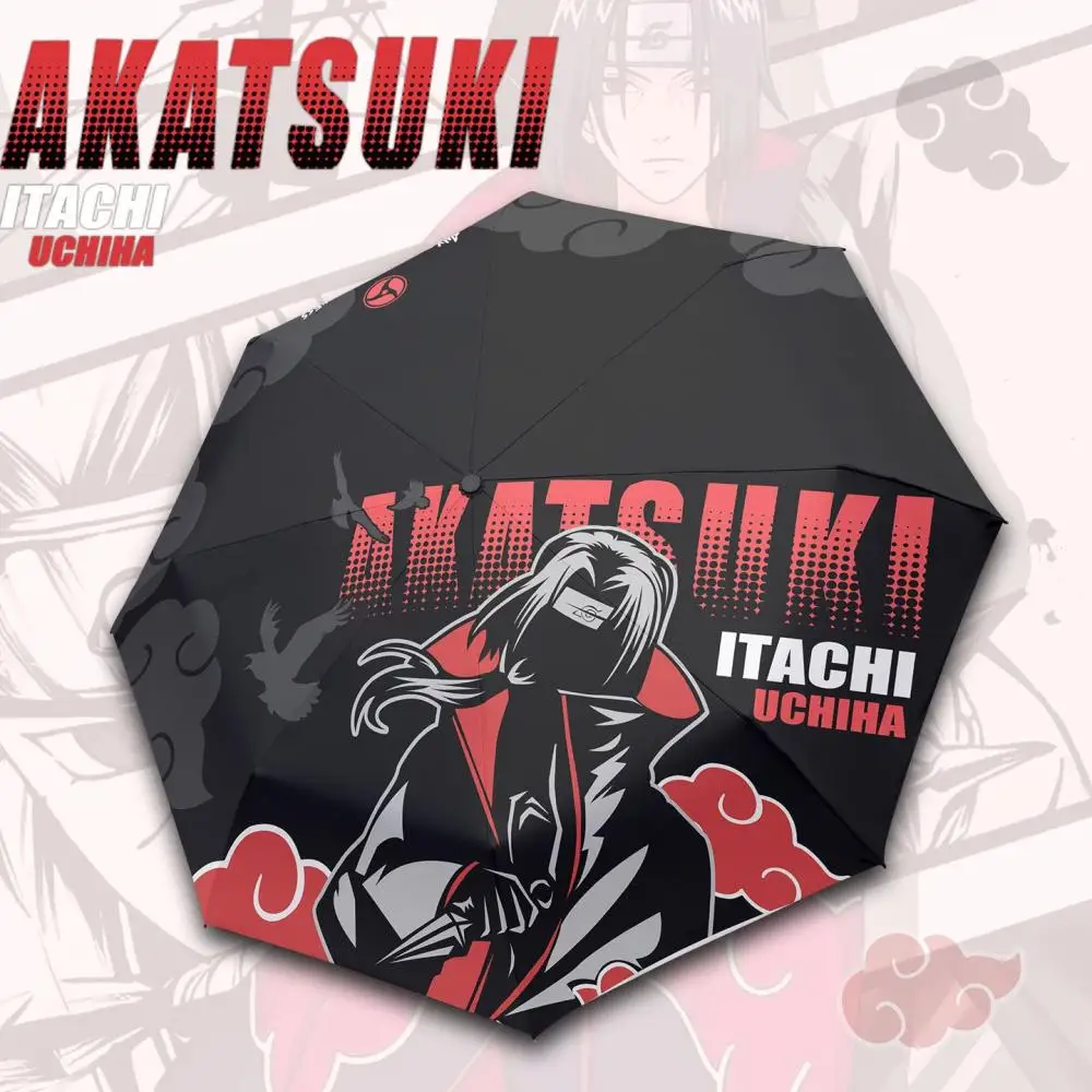 Naruto Anime Akatsuki Itachi Uchiha Folding Umbrella Auto UV Sun Rain Parasol Student Portable Eight umbrella frames