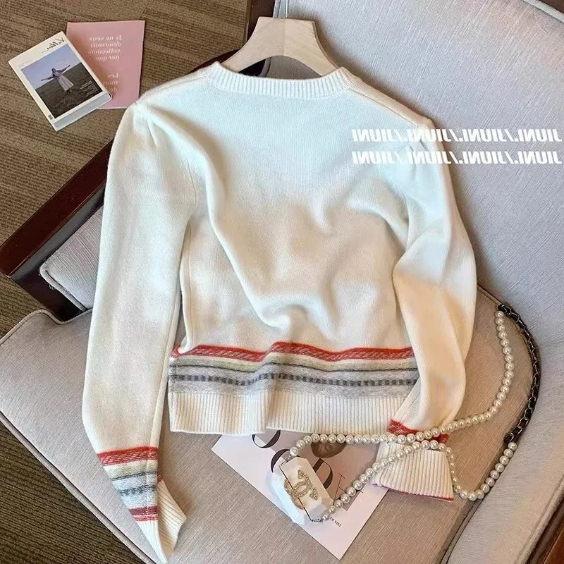 Autumn Winter Stylish Sweater Women Cardigan Tops Cartoon Embroidered Long Sleeve Knitwear Fashion Elegant Chic Ladies Jumpers