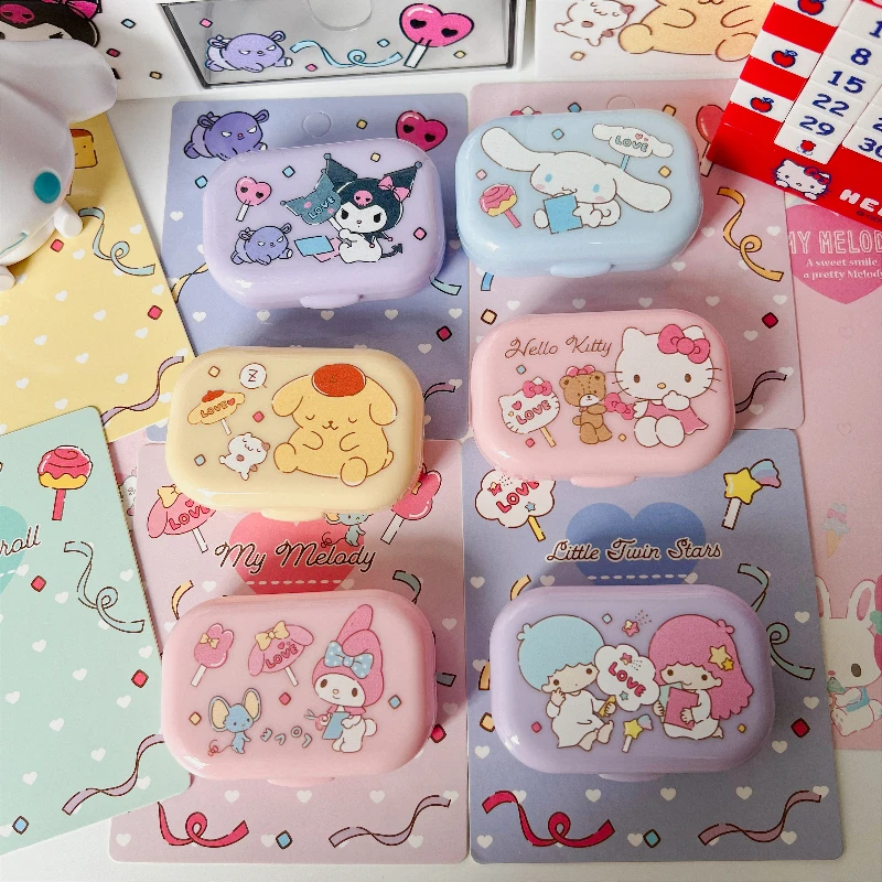 علبة عدسات لاصقة هالو كيتي رفيق العدسات اللاصقة سانريو كارتون كورومي صندوق العناية المحمول أدوات إكسسوارات فتاة بالجملة