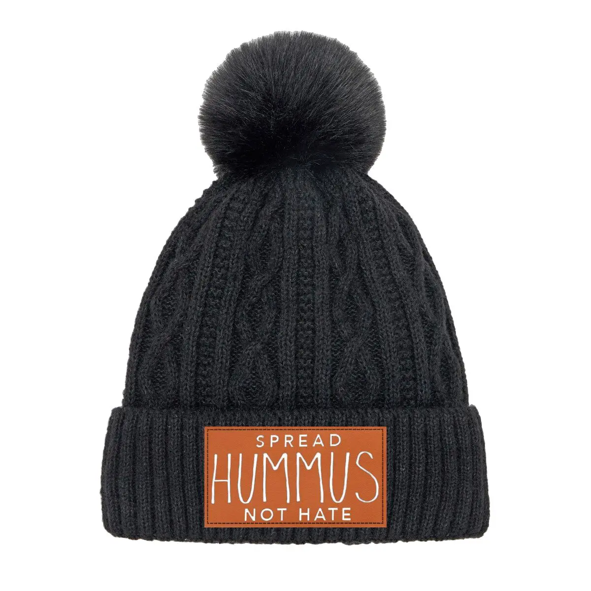 Spread Hummus Not Hate Text Fashion Outdoor Thicken Fur Pom Crochet Cap