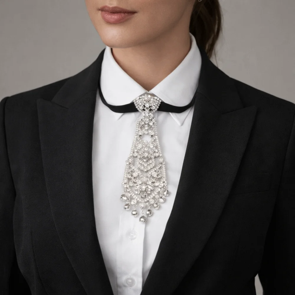 

Adjustable Rhinestone Necktie Luxury Gentleman Style Formal Business Ties Suit Accessories Tassel Crystal Necktie Business Suit