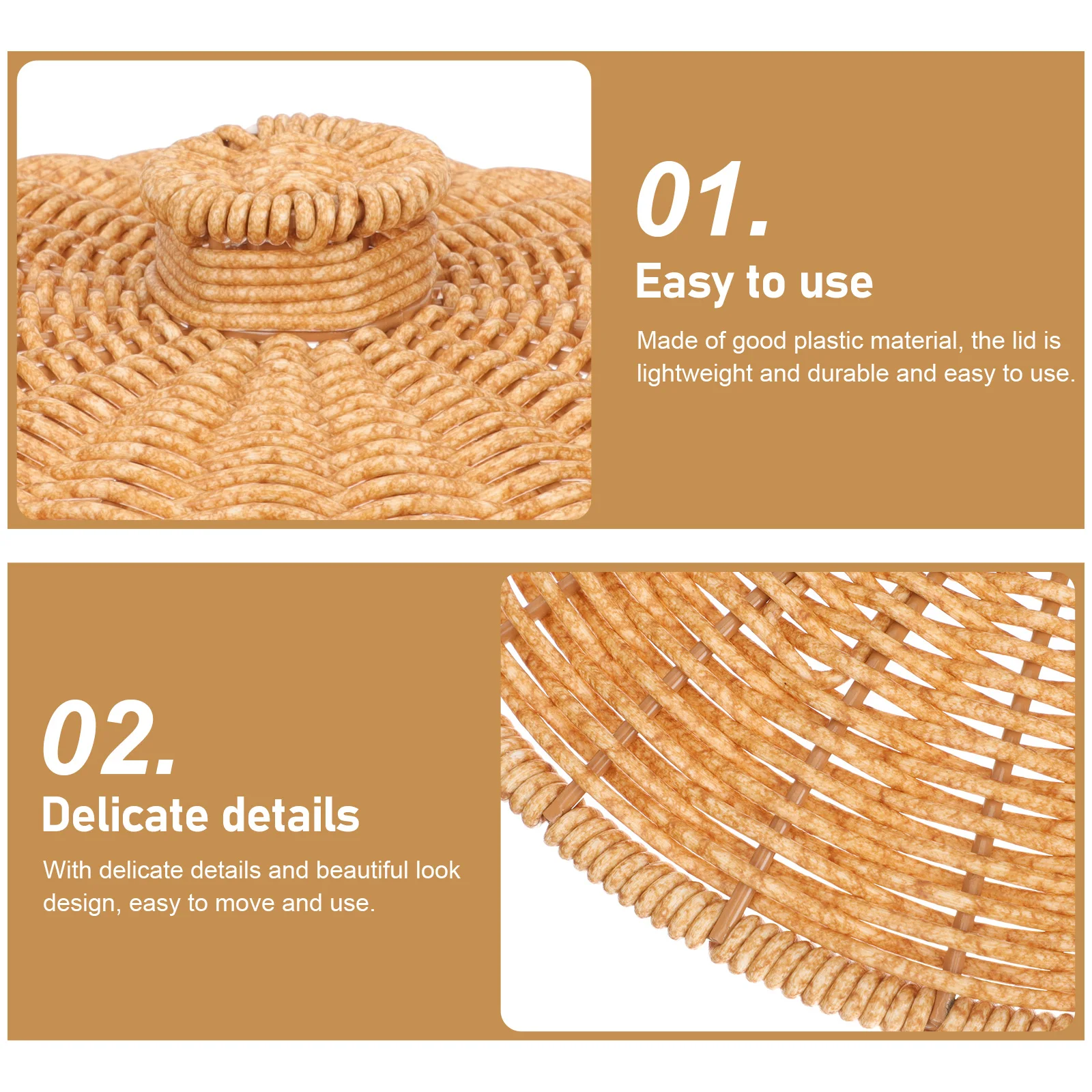 

Plastic Round Trash Can Lid Imitation Rattan Style Replacement Cover for Waste Bin Bedroom Trash Basket Storage Basket Lid