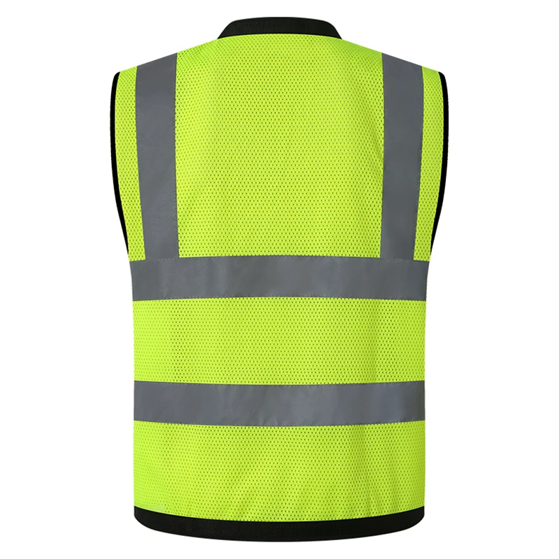 Reflective Safety Vest High Visibility Night Work Security Sleeveless Yellow Vest Construction Workwear Zipper & Pockets Adults