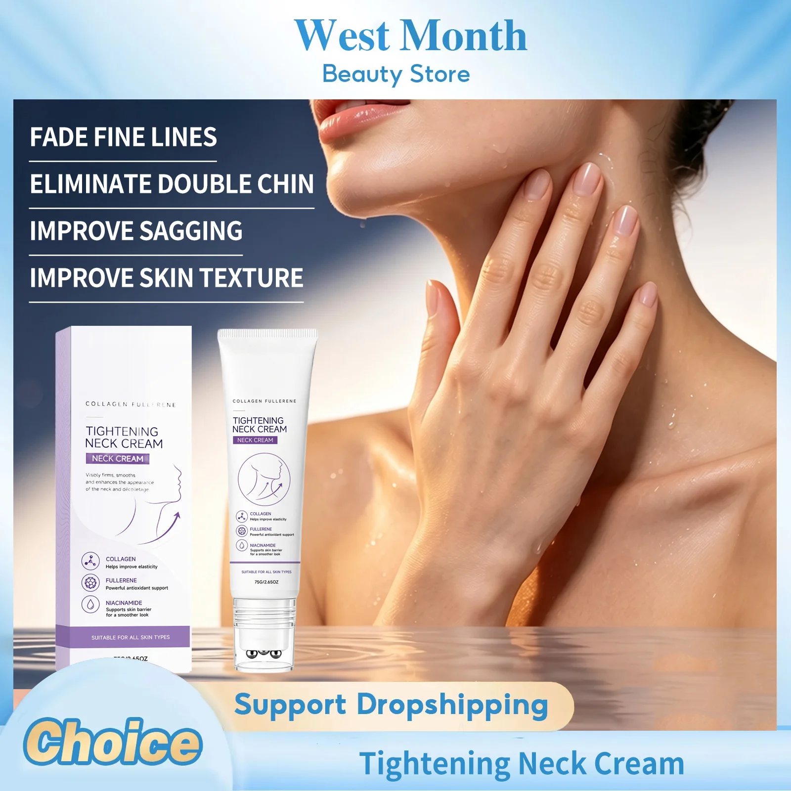 Tightening Neck Cream Fade Fine Lines Eliminate Double Chin Improve Sagging Smooth Moisturizing Massage Roller Firming Neck Care