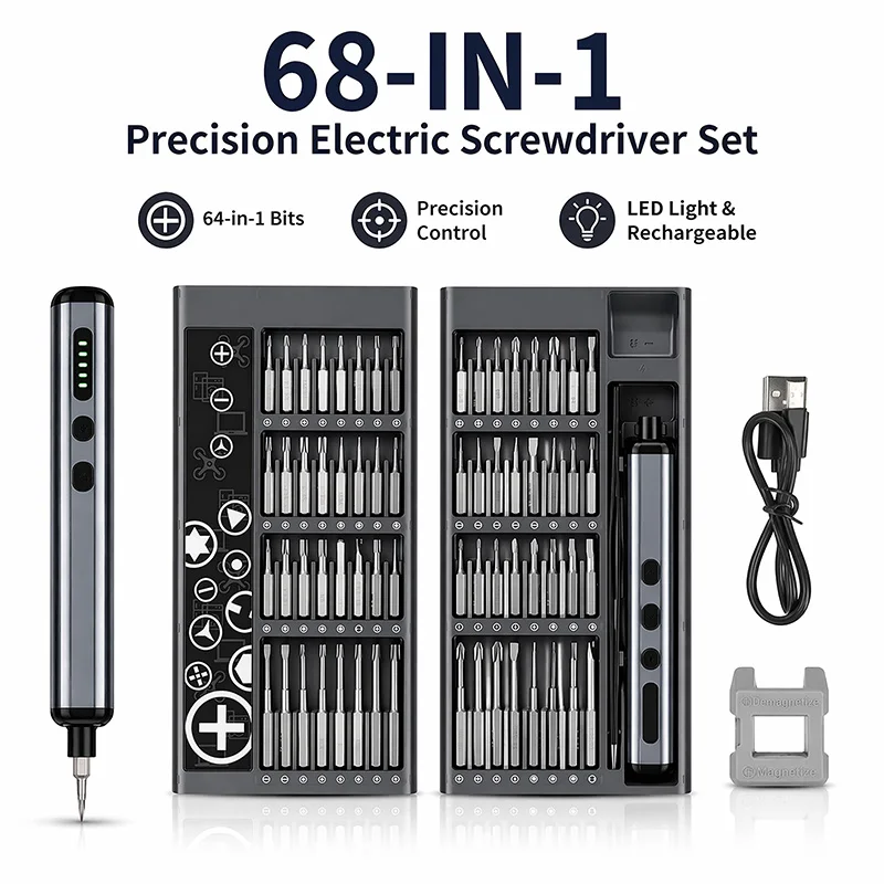 68 in 1 Precision Electric Screwdriver Set 64 Bits Mini Cordless Power Screw Driver Kit For Mobile Phone iPhone Laptop Repair