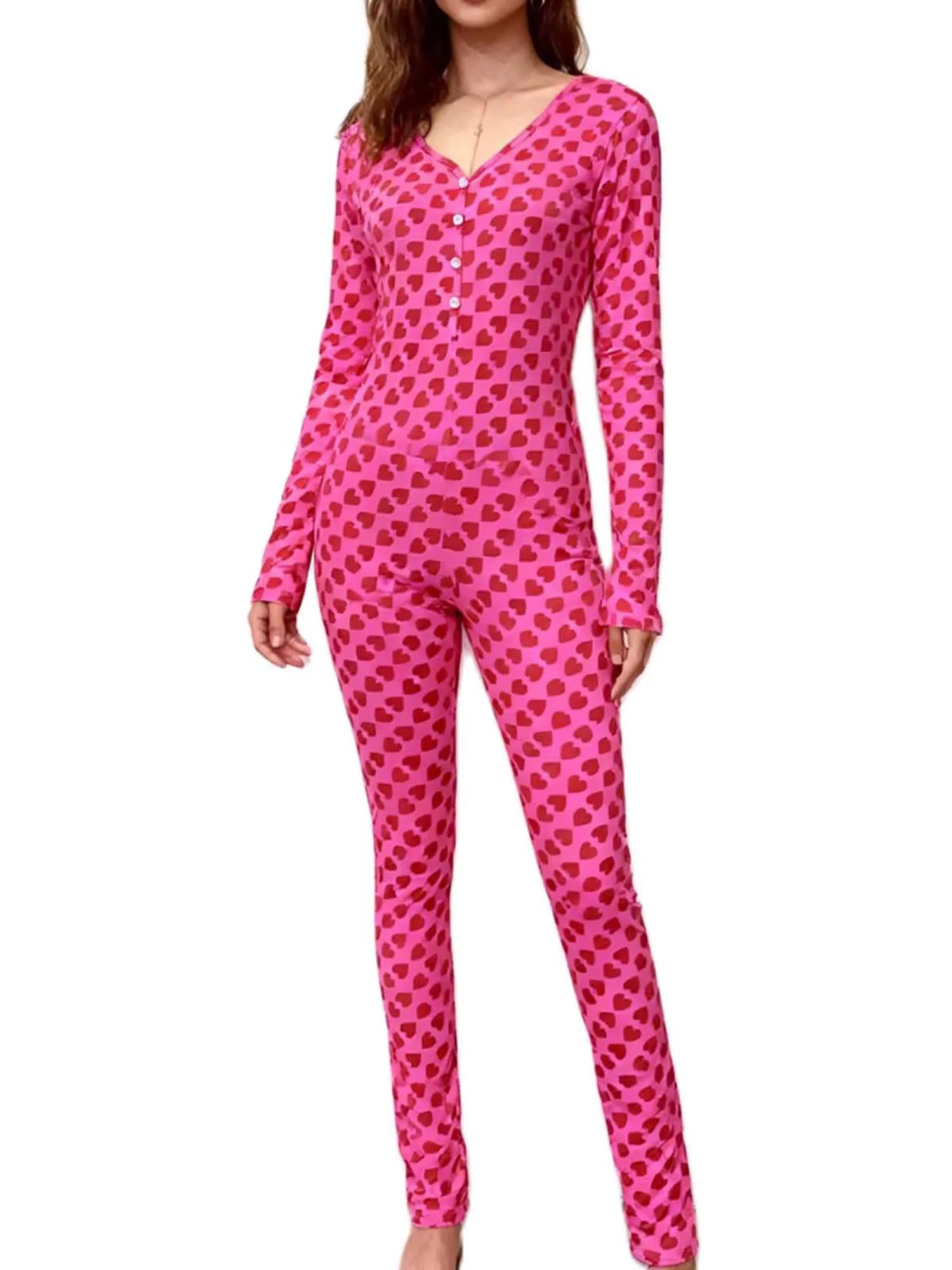 

Женский пижамный комбинезон с длинными рукавами и принтом в виде сердечек, удобная одежда для сна и отдыха