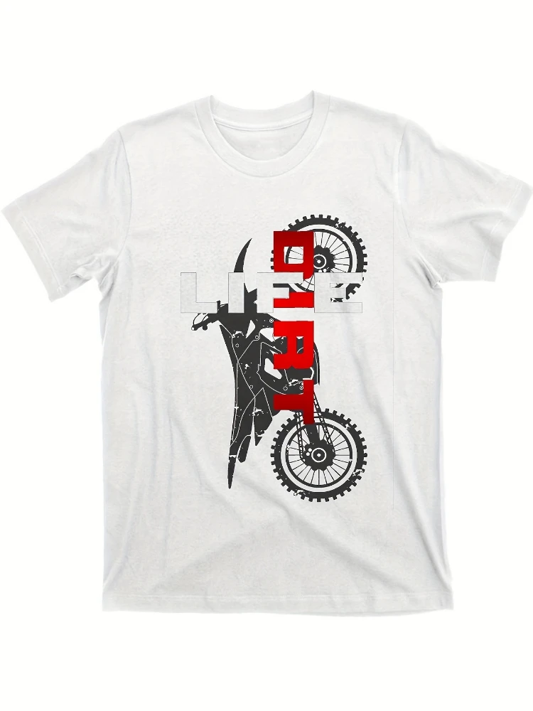 

Dirt Bike Motocross Graphic- with Black & Red Gear Design-100% cotton summer O-neck short sleeve casual printed men's T-shirt.