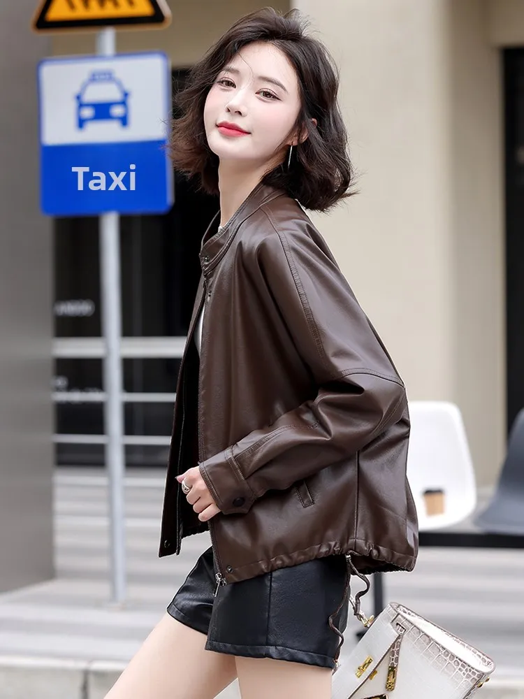 Kurtka skórzana damska Sle Haifeng z prawdziwej skóry, nowa kolekcja jesień 2025, krótka, modna, plus size, casualowa kurtka skórzana, elegancka odzież wierzchnia.