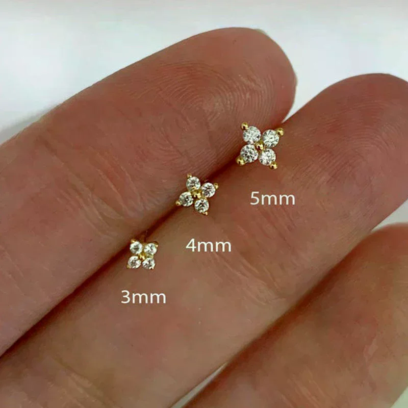 3Pcs/set 3/4/5mm Four Petals Zircon Flower Stud Earrings Set For Women Small Classic Versatile Piercing Earrings