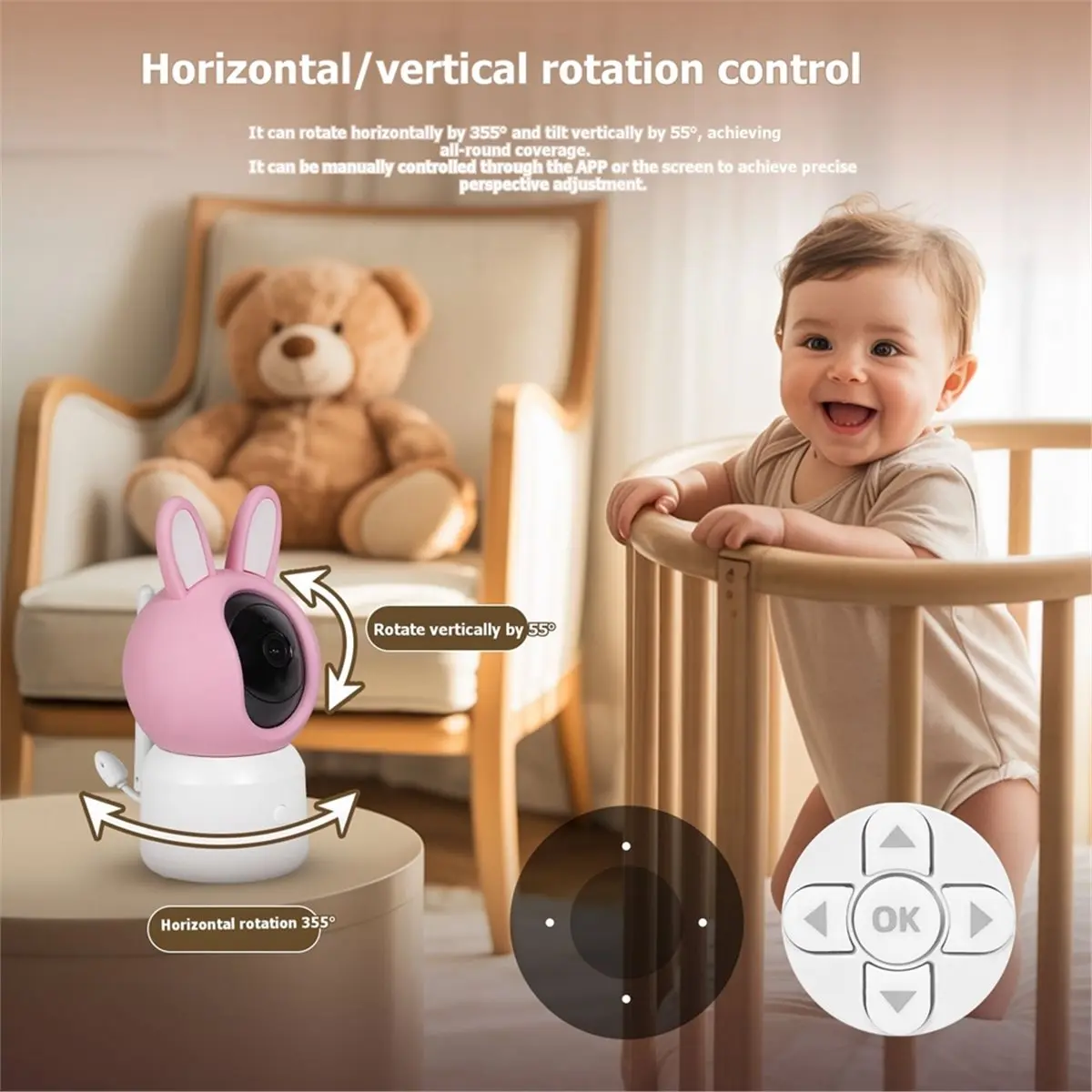 “QUALITY EXCELLE“4.5Inch Video Baby Monitor 2MP WiFi Security Camera with Temperature Gentle Light Soothing Lullabies for Home B