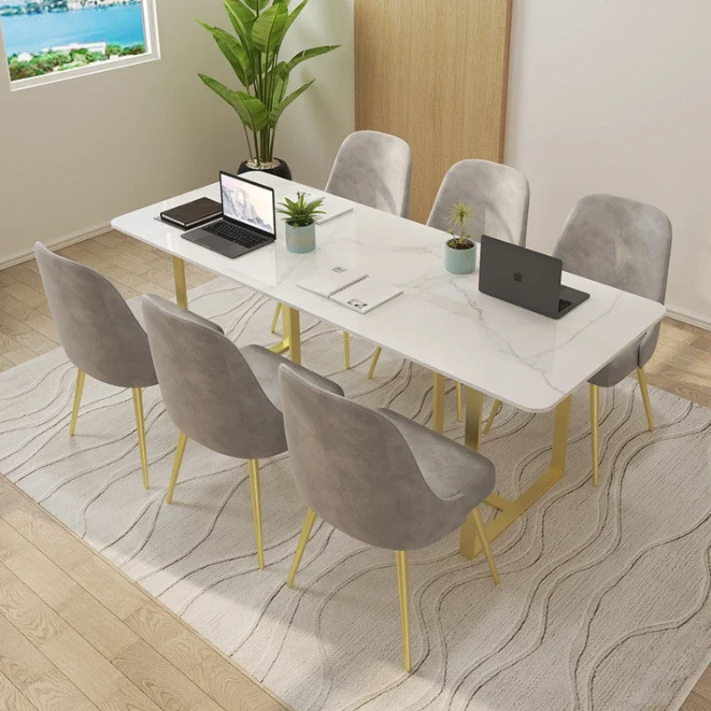 Marble Rectangular Desk Modern Minimalist Large Conference Table Meeting Negotiation Table and Chair Combination