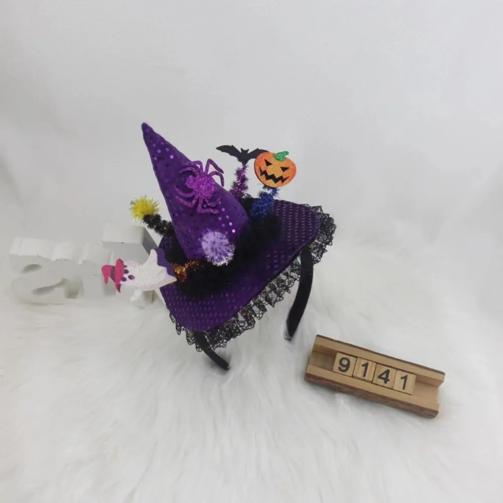 

Cute Lace Halloween Witch Hat Hair Hoop Headband Cartoon Halloween Party Hair Band Party Decor Hat Sequin Cone Hat Headband Kids