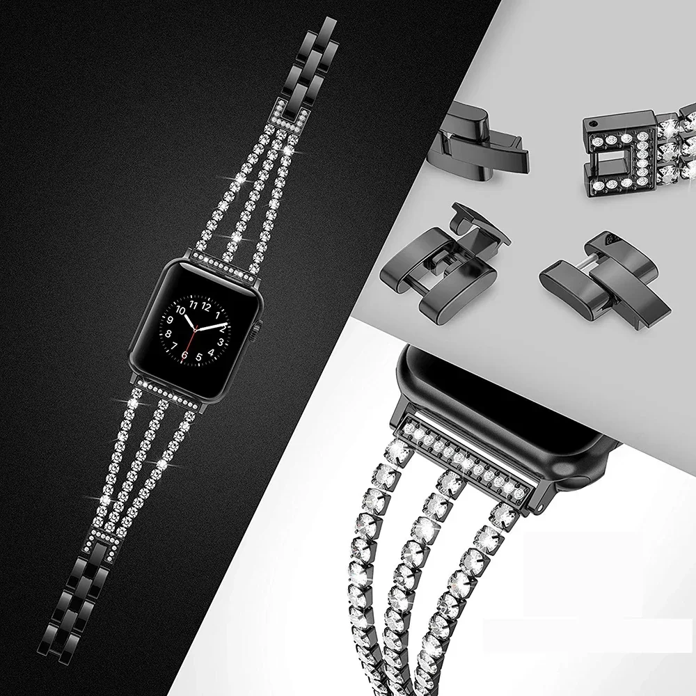 Luxury chain＋diamond strap For Apple Watch Ultra2 10 42mm 46mm 9 8 7 6 5 4 SE 45mm 41mm 44mm 40mm Bracelet band iWatch 42mm 38mm