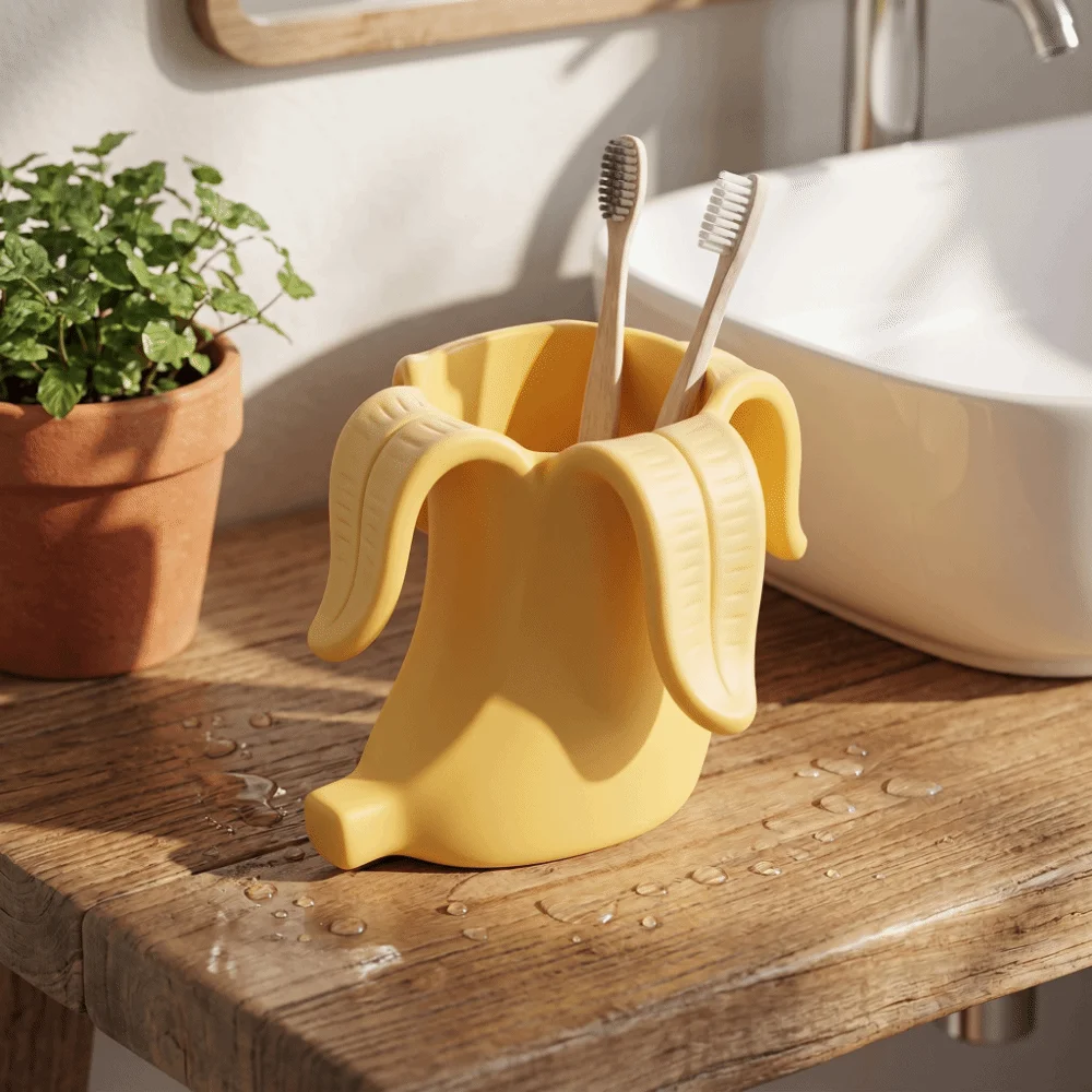 Plastic Banana-Shaped Pencil Holder Creative Funny Makeup Brush Storage Tool Curved Arc Design Artistic Decoration