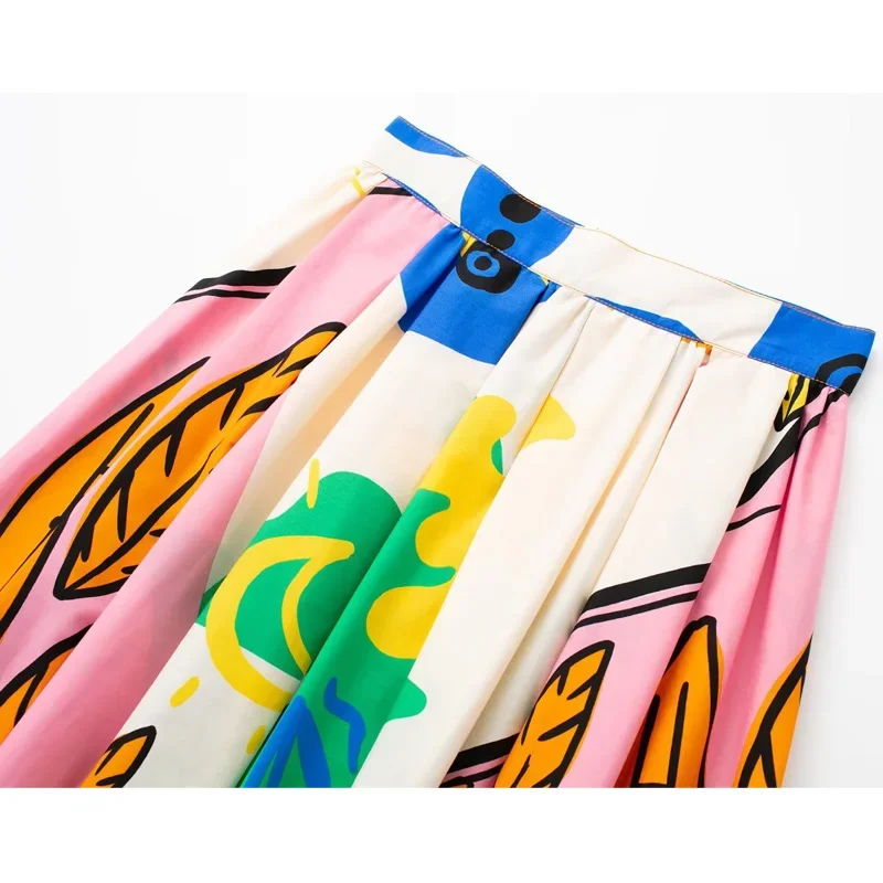 Printed Long Skirts For Women Fashion 2023 Pleated Midi Skirt Woman High Waist Skirt Sets Streetwear Summer Beach Skirt