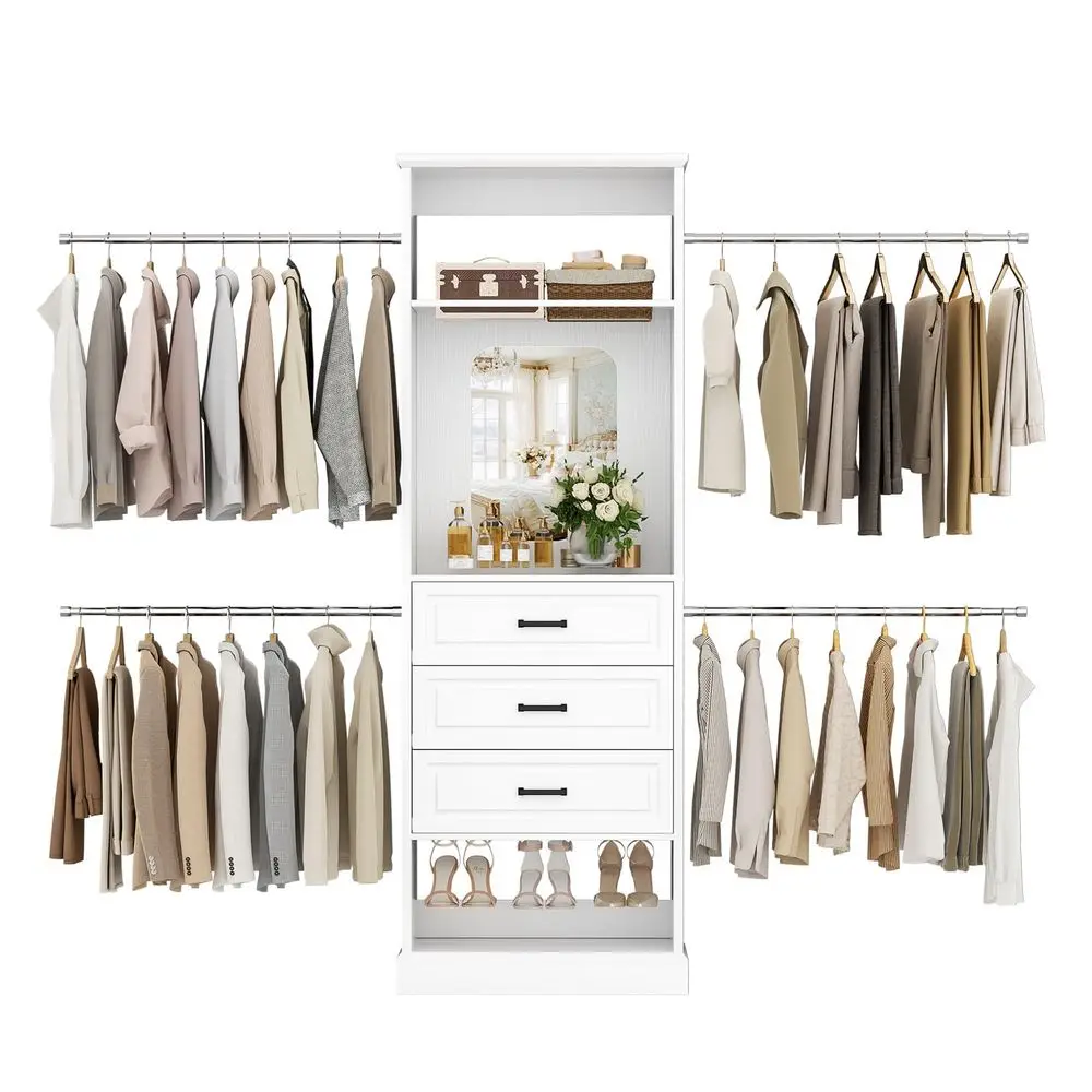 

Closet System, 4FT 9FT Closet Organizer with Mirror, Luxury Walk in Closet Insert with Drawers and 4 Hanging Rods, Sturdy Wood