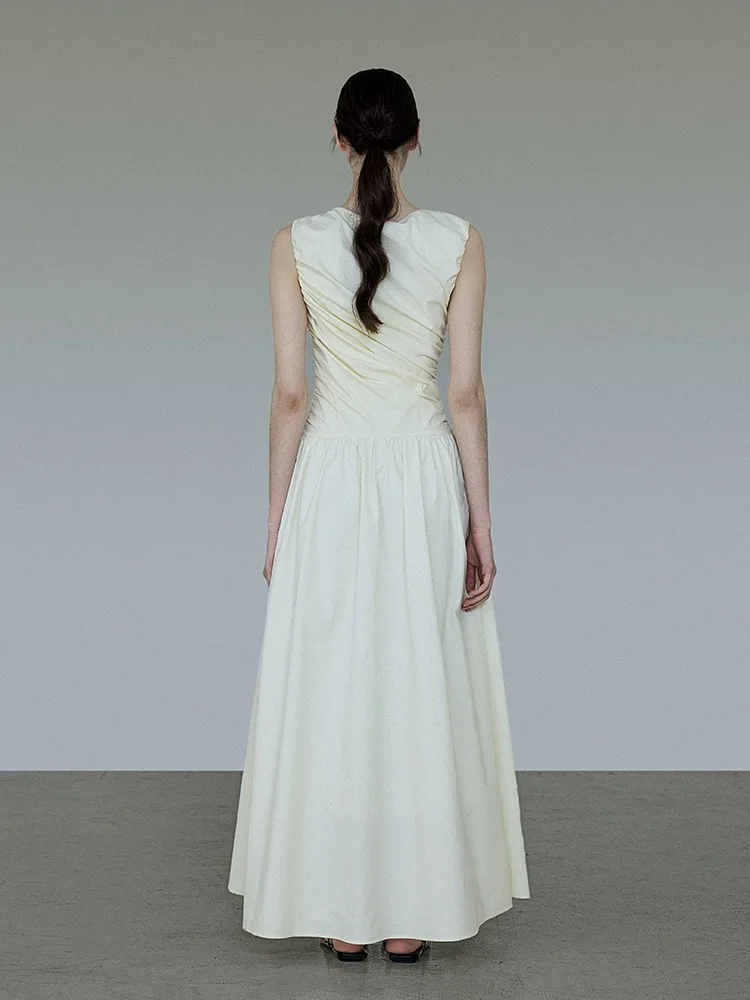 E Vestido Blanco sin Mangas con Corte en A, Diseño Sensacional 2024, Falda Larga de Cintura Alta, Fibra de Poliéster, ...