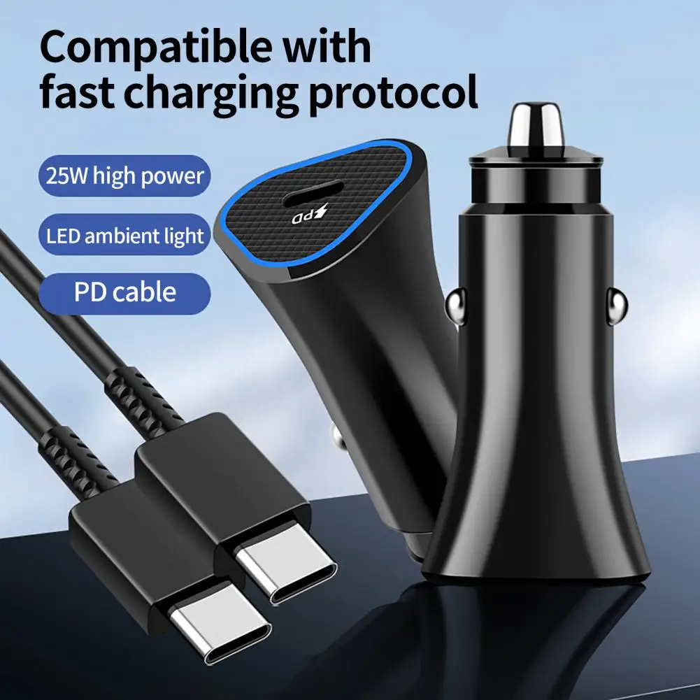 EONLINE 2D PD 25W 2IN1 Car Charger Adapter Super Quick Charge Type C Cable For Iphone 14 Pro Max Samsung Galaxy S22 A53 A22