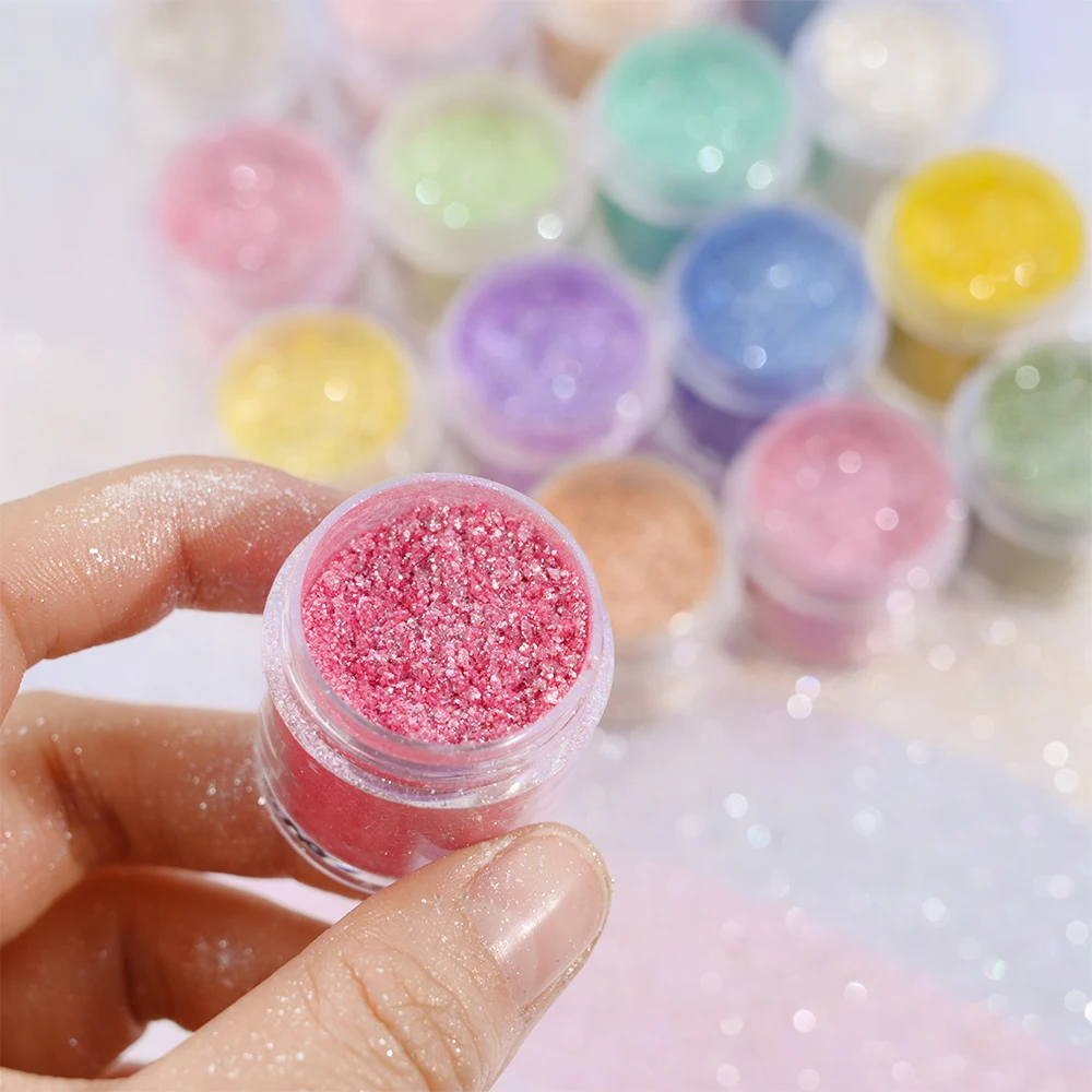 Net-5G Pink Opal Nail Flakes Iridescent Glitter Polarized Aurora Neon Chrome Powder Sequins for Manicure Rubbing Dust on Nails *