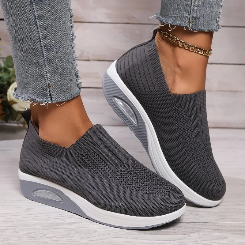 2024 New Flats Shoes Womens Summer Autumn New Large Women's Knitted Thick Sole Comfortable Breathable Casual Sports Shoes