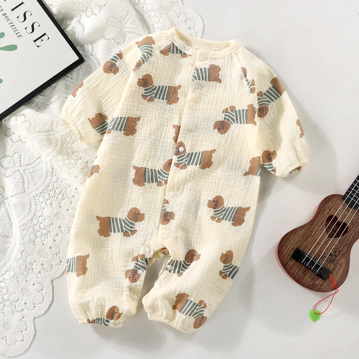 Boneless cotton yarn onesie newborn baby cute cartoon climbing clothes for boys and girls baby close-fitting pure cotton Class
