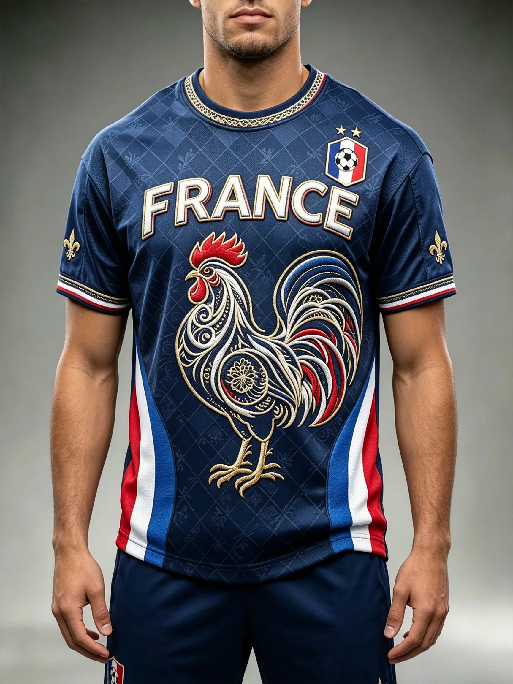2026 Latest Design of Chevron Texture 3D Printed Rooster. French Luxury Sports Team Jersey Suitable for The Field.