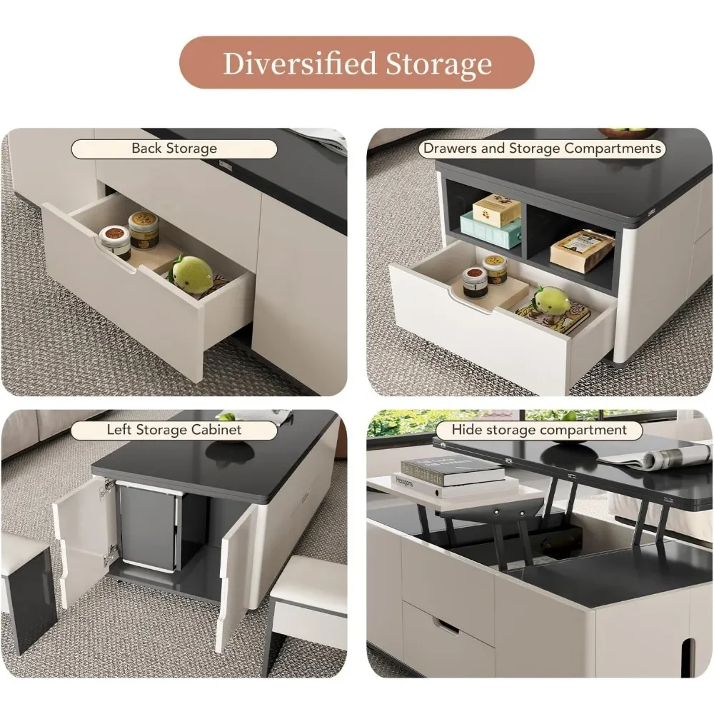 Coffee Table with 4 Stools, Center Tables with Hidden Storage, Space-Saving Sofa Tables, Lift Top Coffee Table