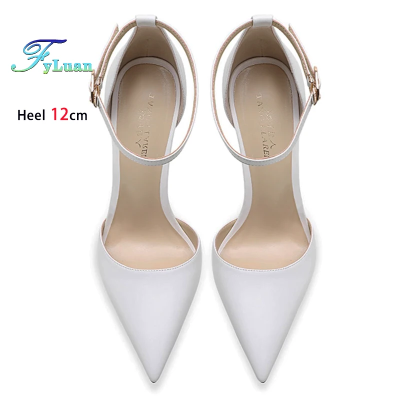 FyLuan New Spring Summer Lady Sheepskin Single Shoes 6-12cm Buckle White High Heels For Women Sandals Model Walk Fashion Shoes